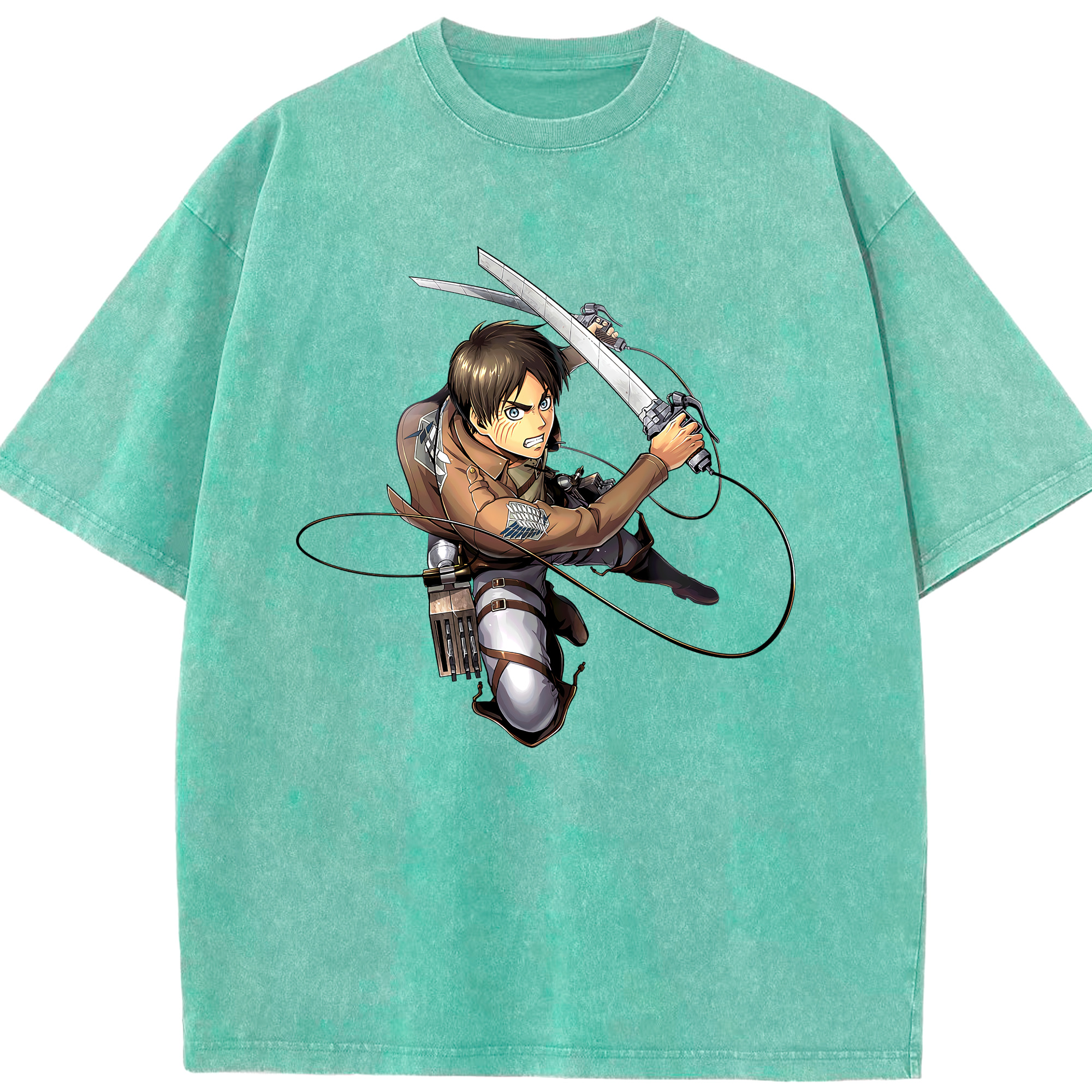 （画像用） 進撃の巨人 エレン･イェーガー Attack on Titan Eren Jäger 綿100% ヴィンテージ風 半袖Tシャツ（フロントプリント）